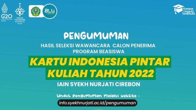 Pengumuman Hasil Seleksi Wawancara Calon Penerima Beasiswa KIP Kuliah IAIN Cirebon Tahun 2022